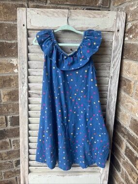 Hanna Andersson Size 6 7 Blue Ruffle Collar Polka Dot Sleeveless 2 Pocket Dress.